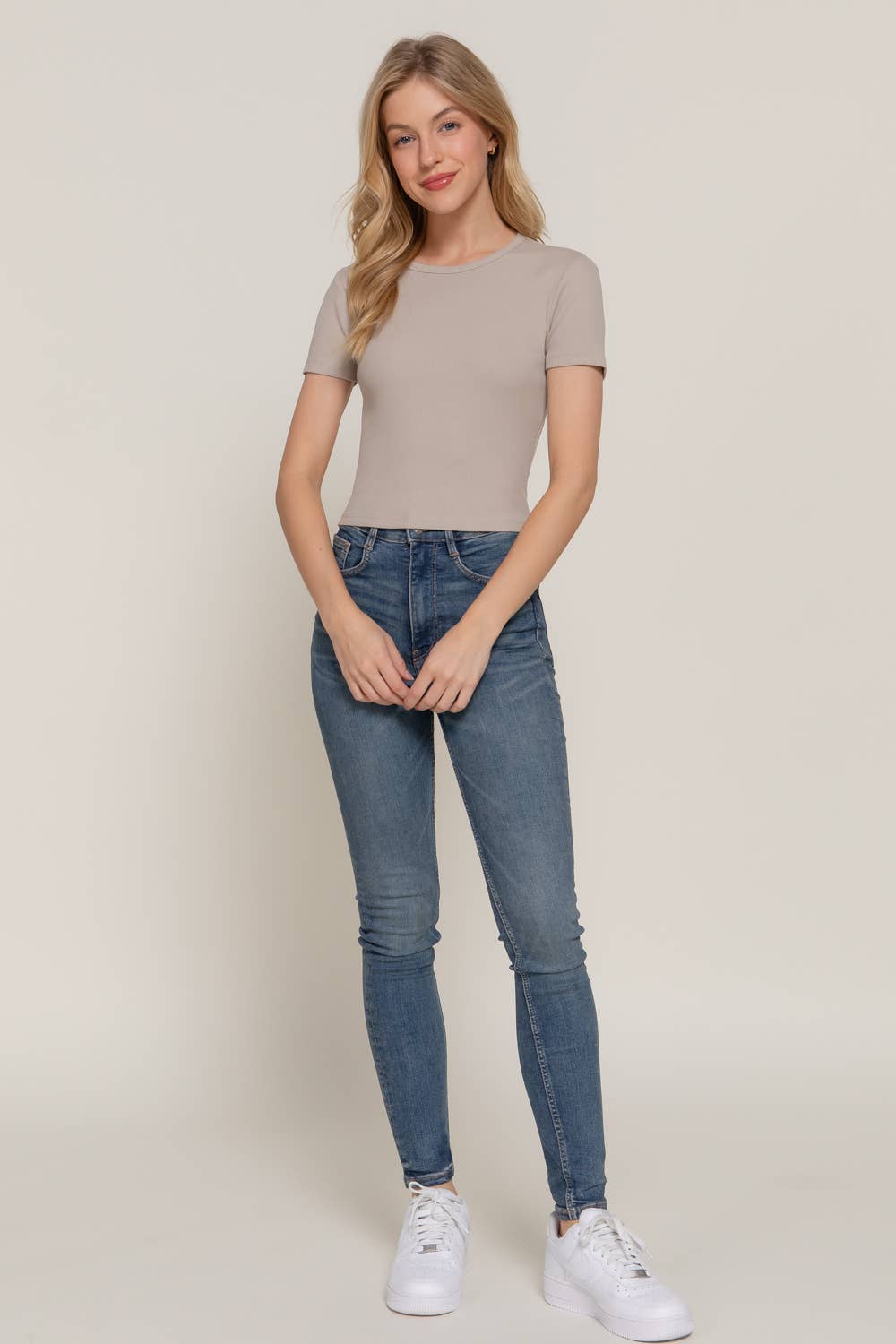 Short Sleeve Crew Neck Cotton Rib Knit Top