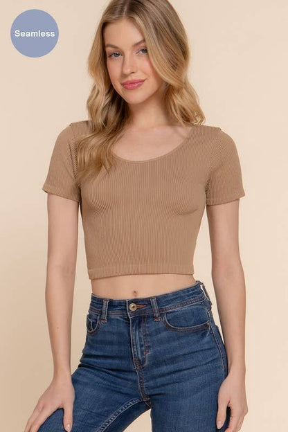 Short Sleeve Cross-Back Seamless Crop Top