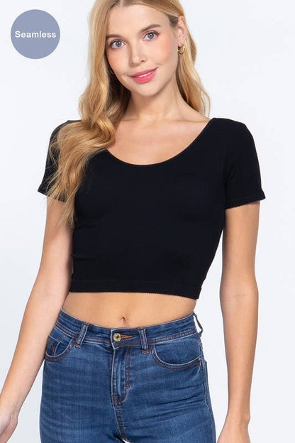 Short Sleeve Cross-Back Seamless Crop Top